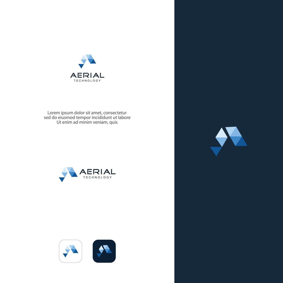 Letter A Abstract Triangle Logo Blue design vector template . Triangle ribbon polygon Logotype concept icon. A tech Logo Design Vector