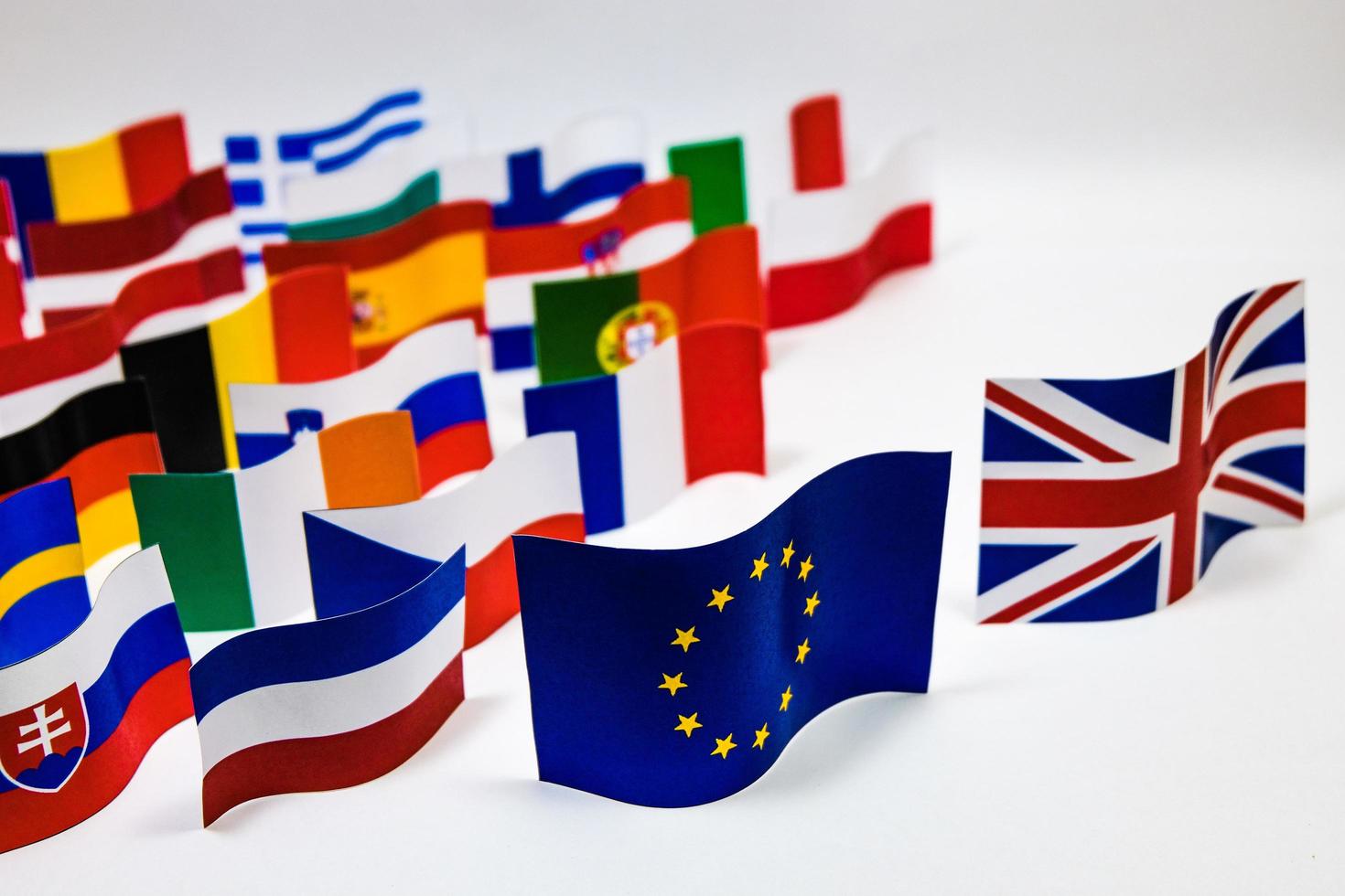 Multi color flag of European Union with white background photo
