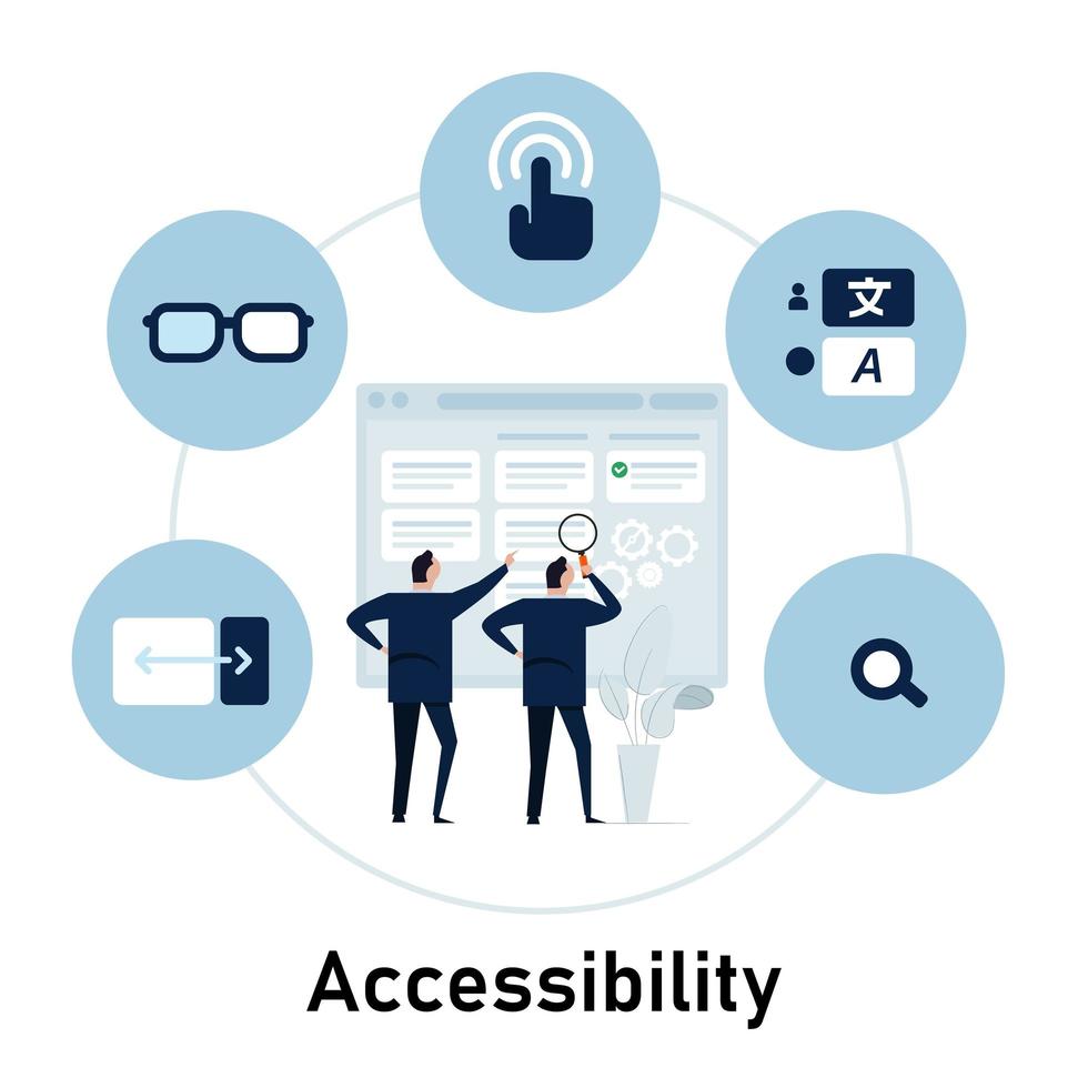 web accessibility access of information for impaired handicap people from eyes visibility different condition make readable application software vector