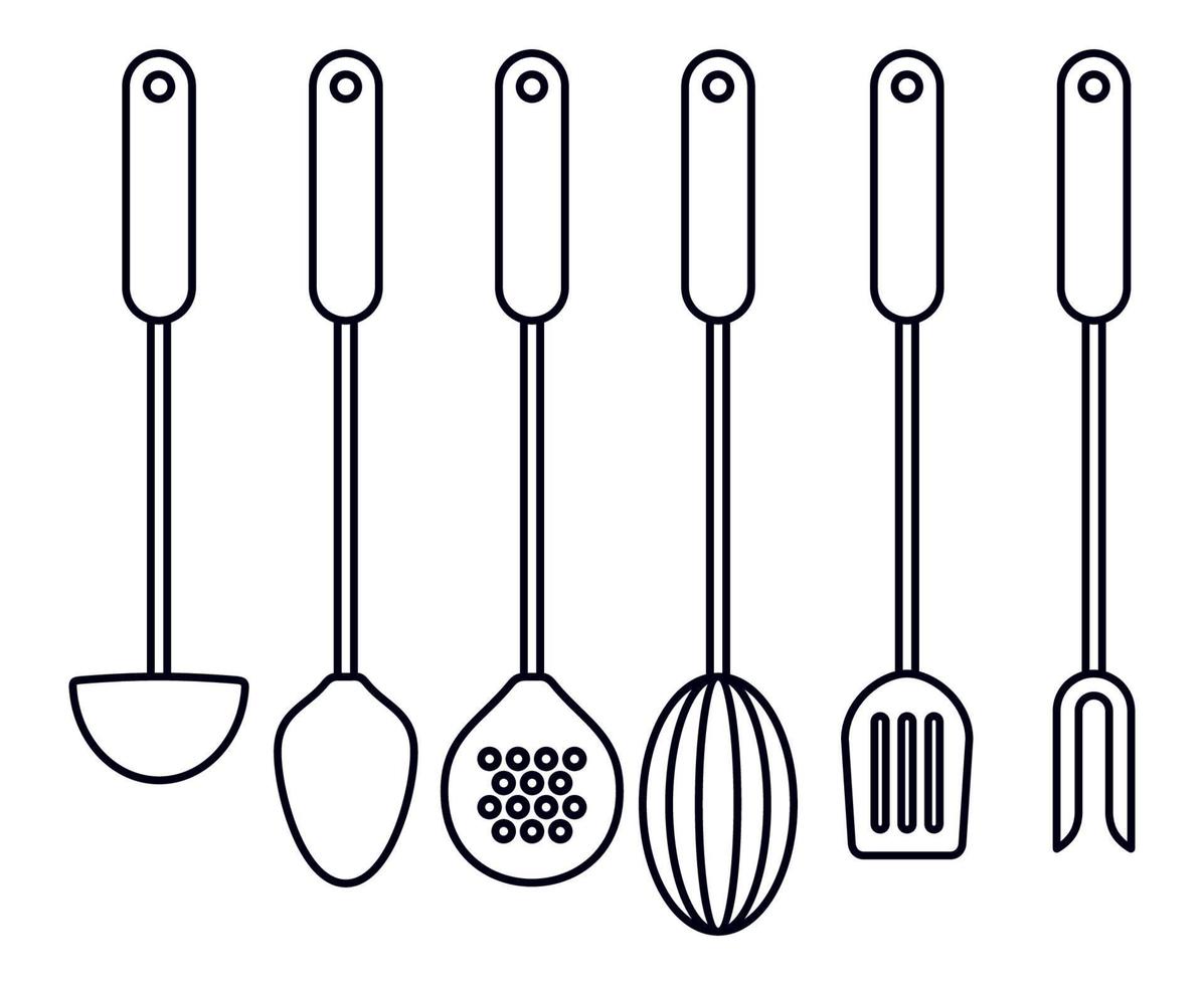 Kitchen Cook Utensils Line Art Set Icon Vector Template Illustration Design