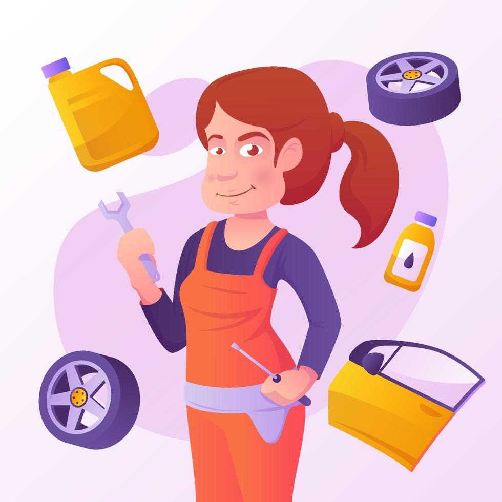 Female Automotive Mechanic Character vector