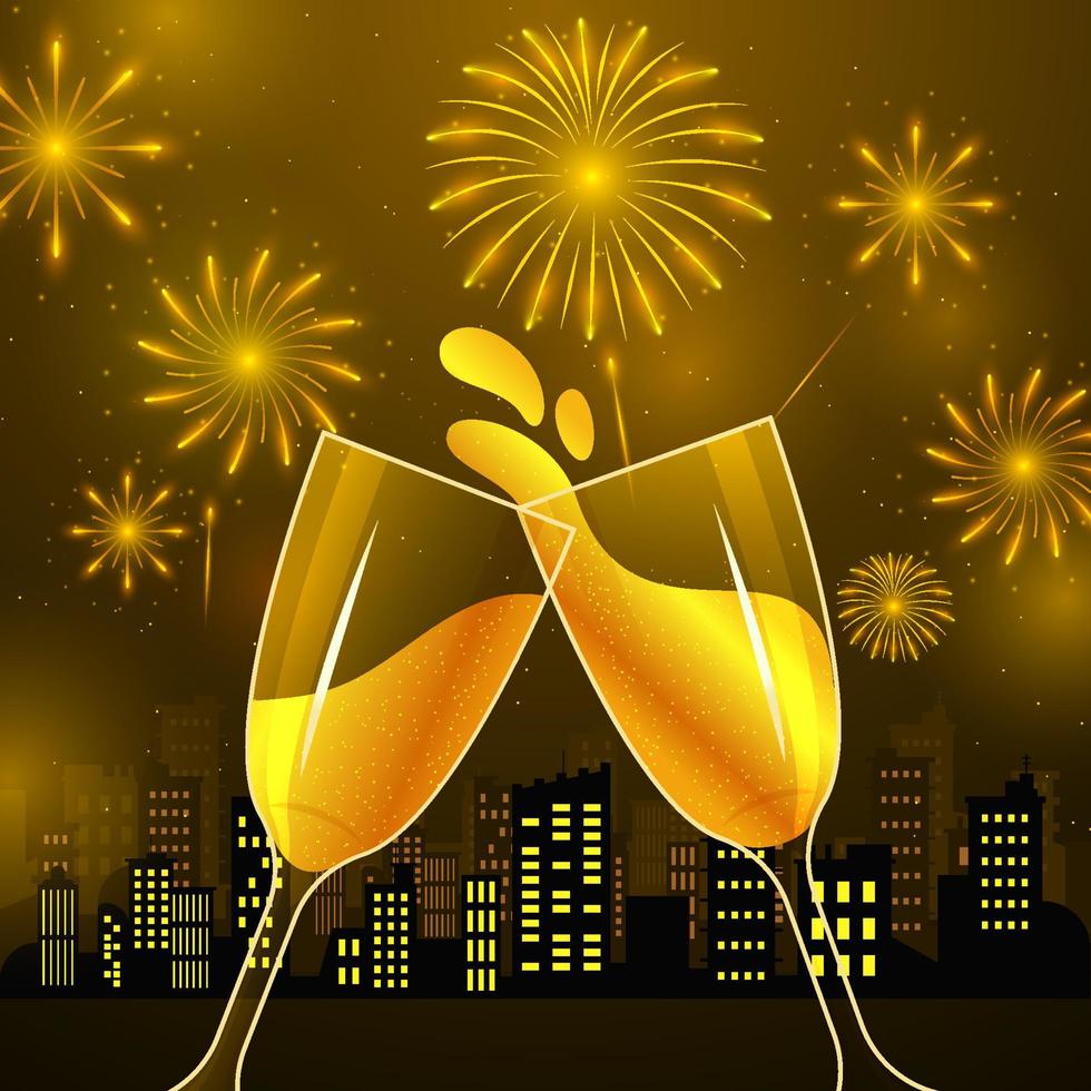 fuegos artificiales de año nuevo con champán vector