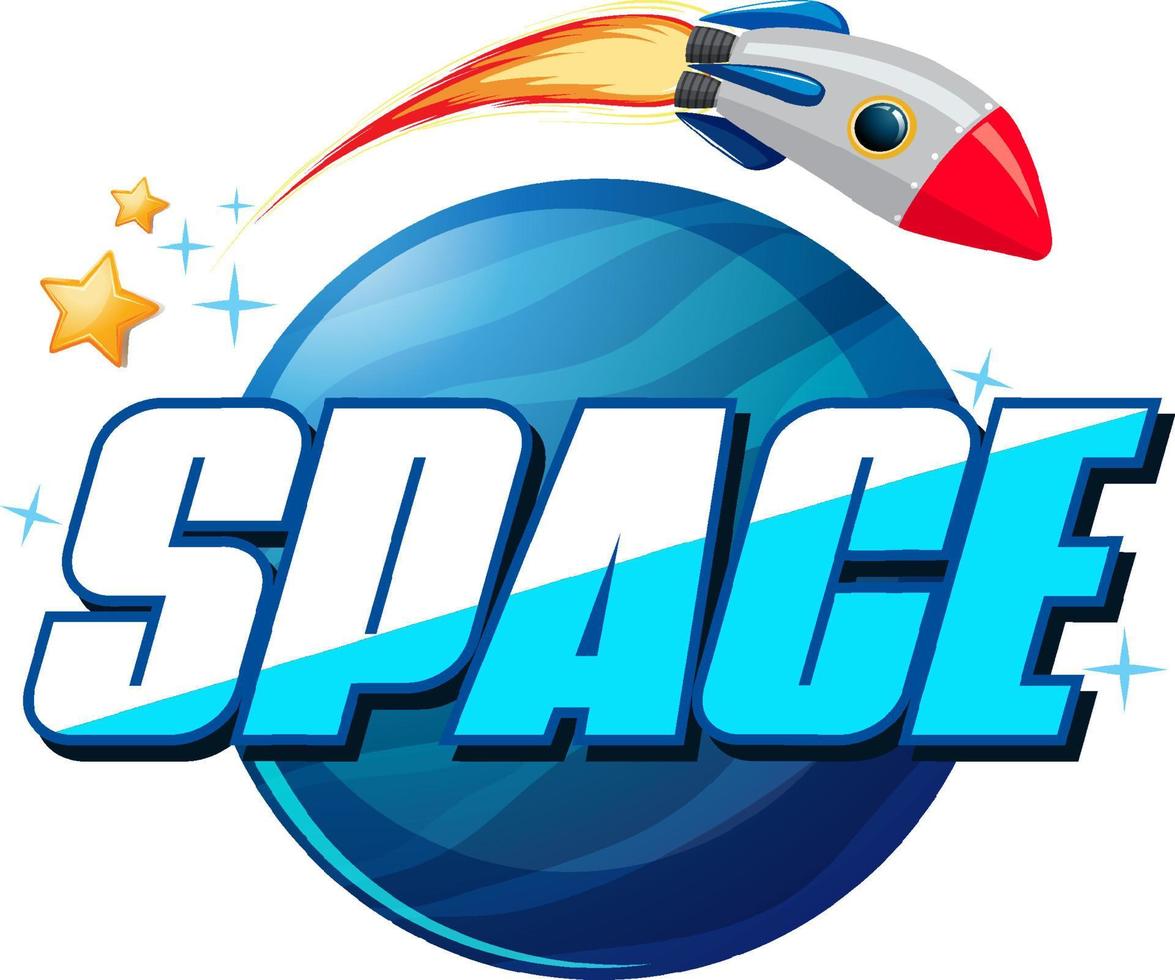 Diseño de logotipo de palabra espacial con nave espacial. vector