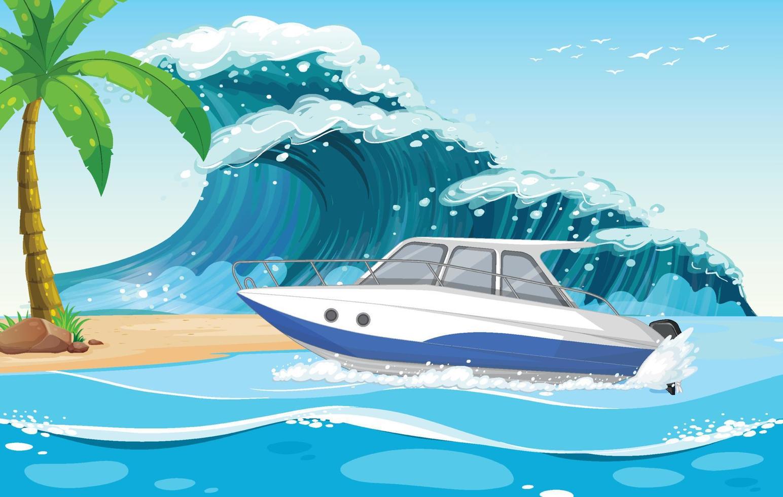 Beach background with speed boat on sea wave vector