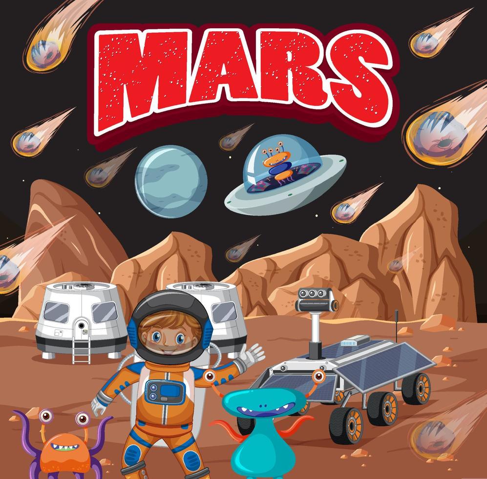 Astronaut and alien on planet with Mars logo banner vector