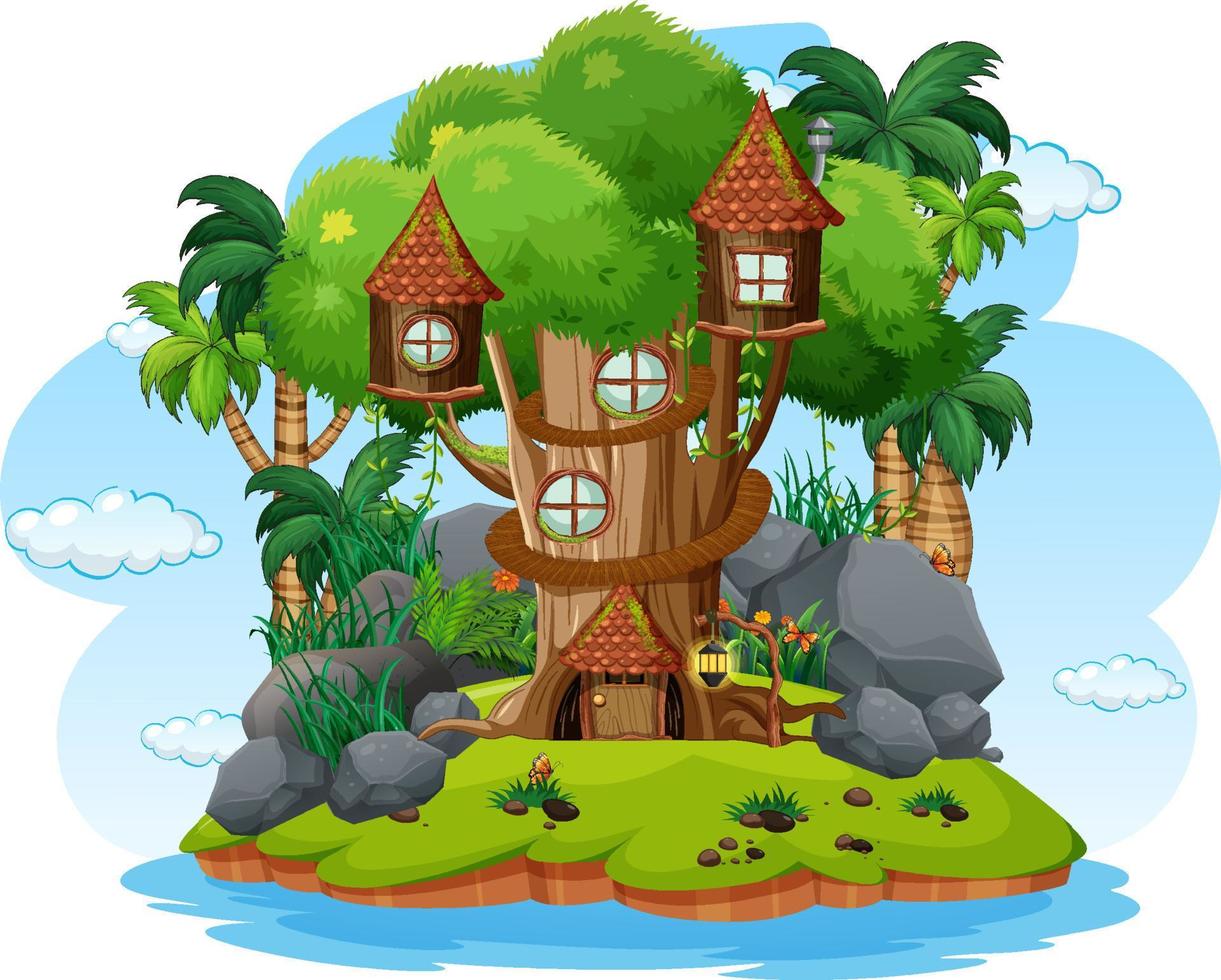 Fantasy tree house on white background vector