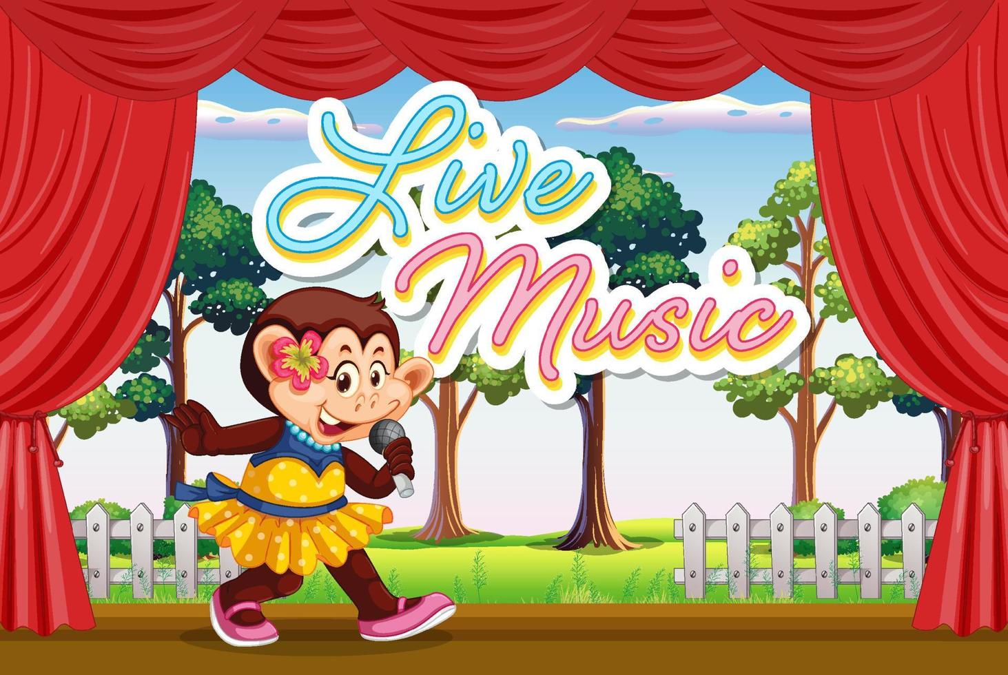 Monkey cartoon character singing on stage vector