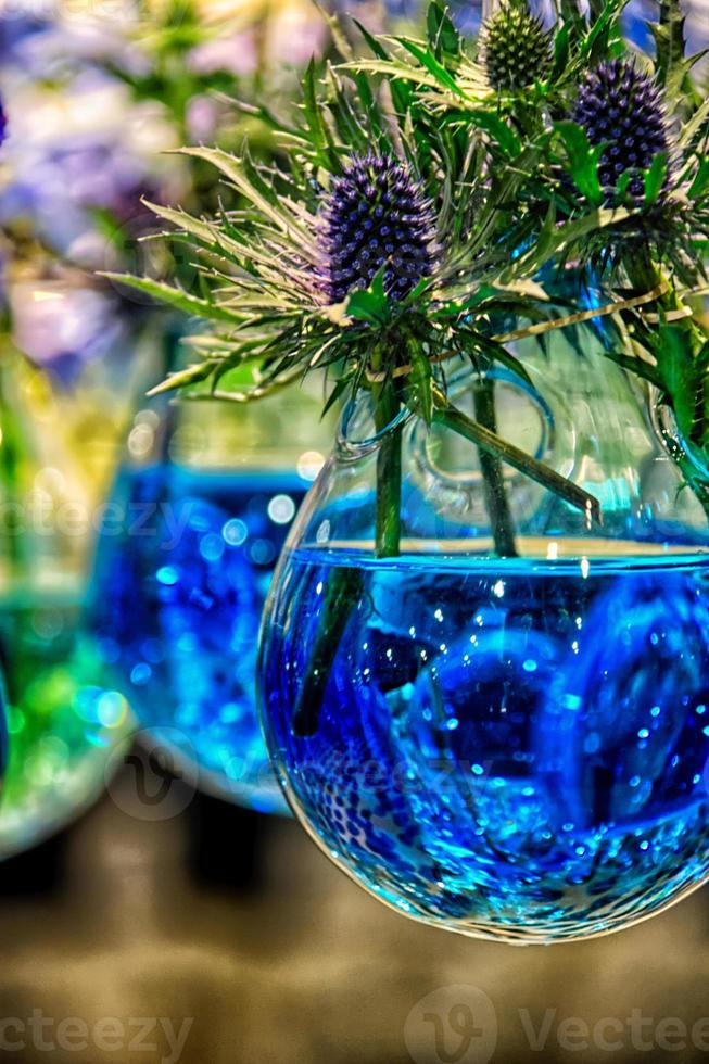 Flowers in blue orbs photo