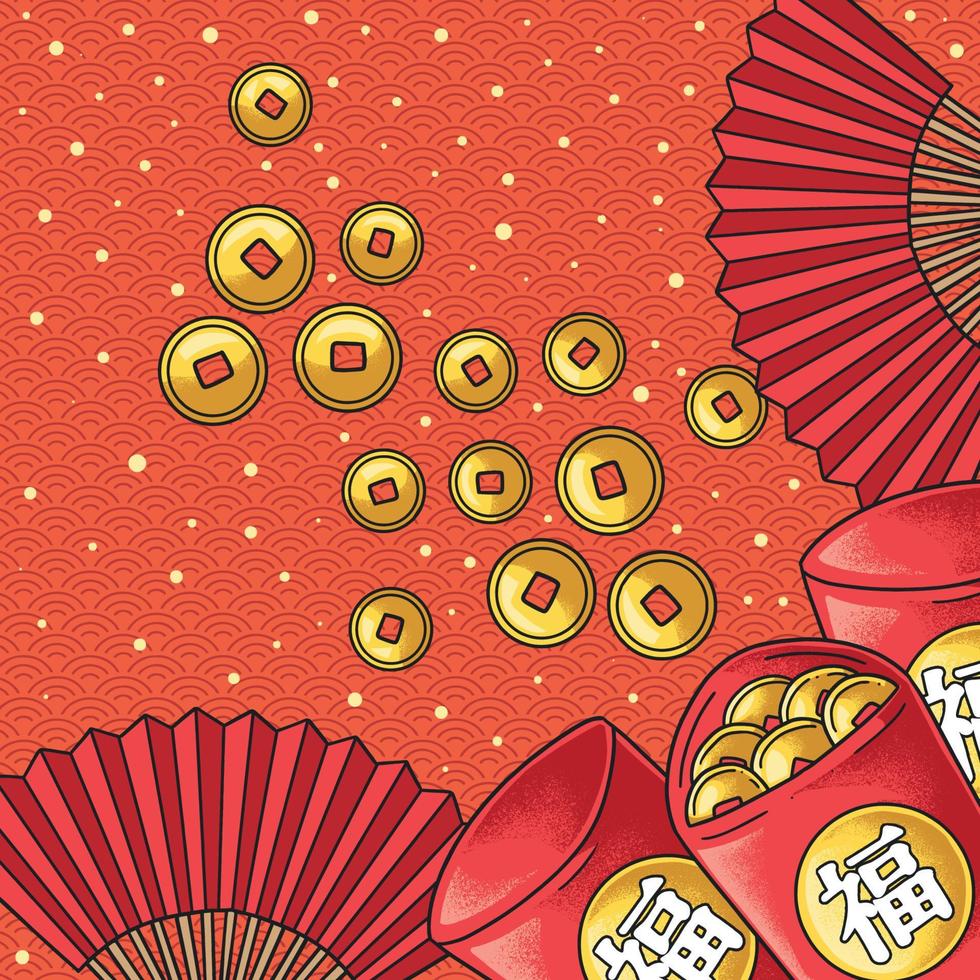 Chinese Red Pocket Gold Coin vector