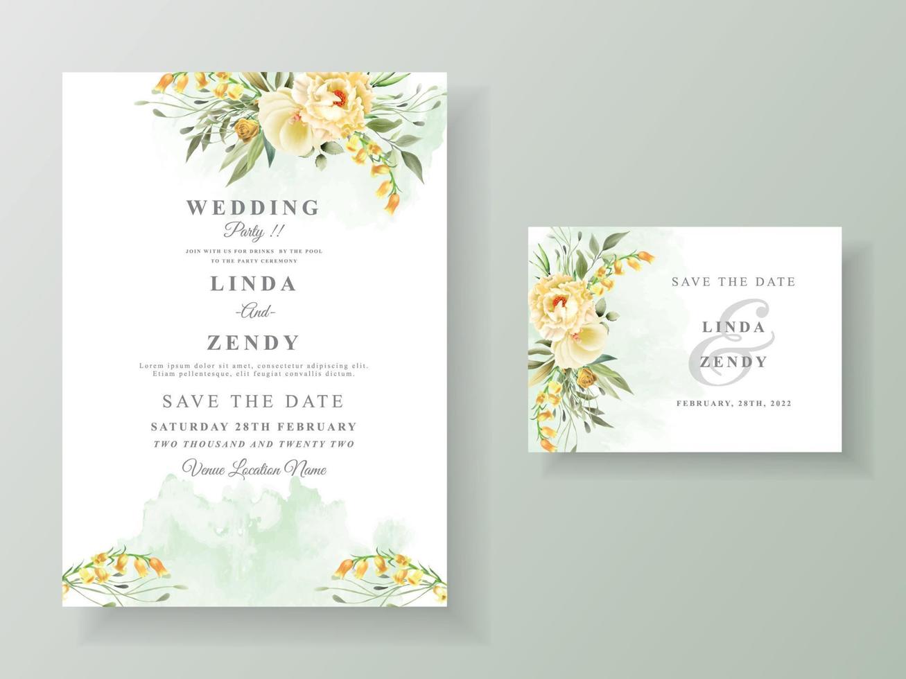 hermosa plantilla de invitación de boda floral vector