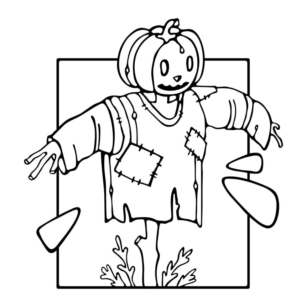 Ilustración de contorno de vector dibujado a mano de espantapájaros. estilo de dibujo. para el libro de colorear, tarjeta de felicitación de diseño de halloween