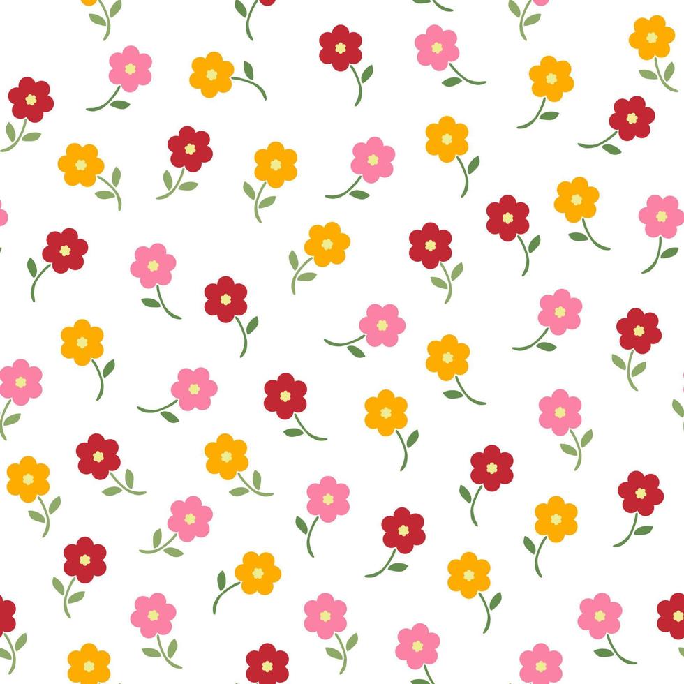 Very colorful seamless pattern design of cute flowers that isolated on white background. Suitable for wrapping paper, wallpaper, fabric, backdrop and etc. vector