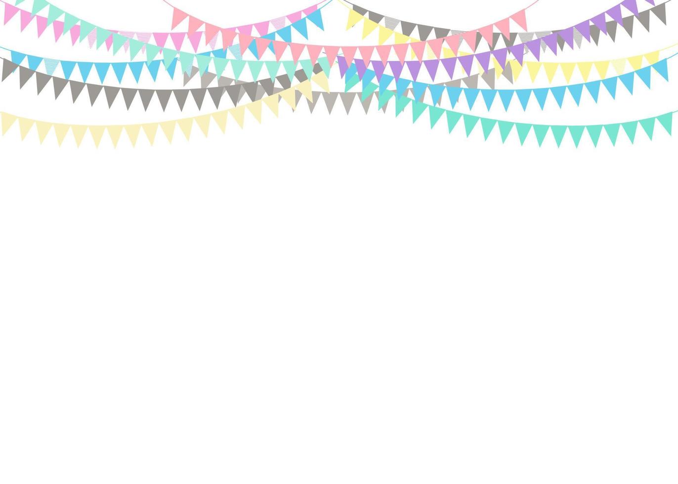 Part decorating concept with colorful  pennants hanging above. Vector illustration with copy space for your text. Greeting or Party invitation with carnival flag garlands.