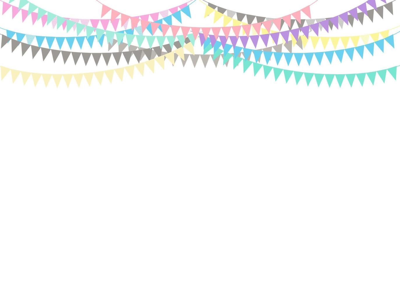 Part decorating concept with colorful  pennants hanging above. Vector illustration with copy space for your text. Greeting or Party invitation with carnival flag garlands.