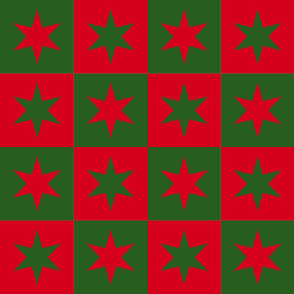 Seamless pattern design of stars in square frame. Christmas theme in red and green, suitable for wrapping paper, wallpaper, fabric and etc. vector