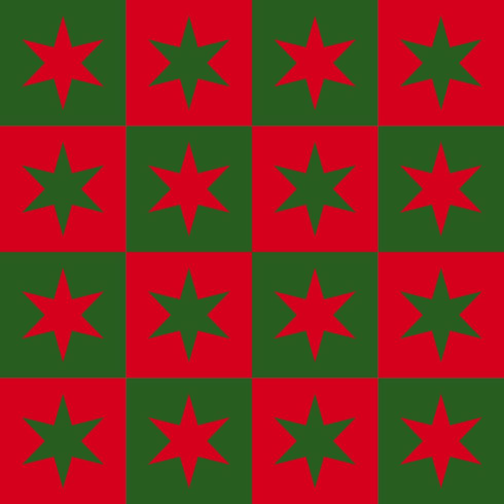 diseño de patrones sin fisuras de estrellas en marco cuadrado. tema navideño en rojo y verde, adecuado para papel de regalo, papel tapiz, tela, etc. vector