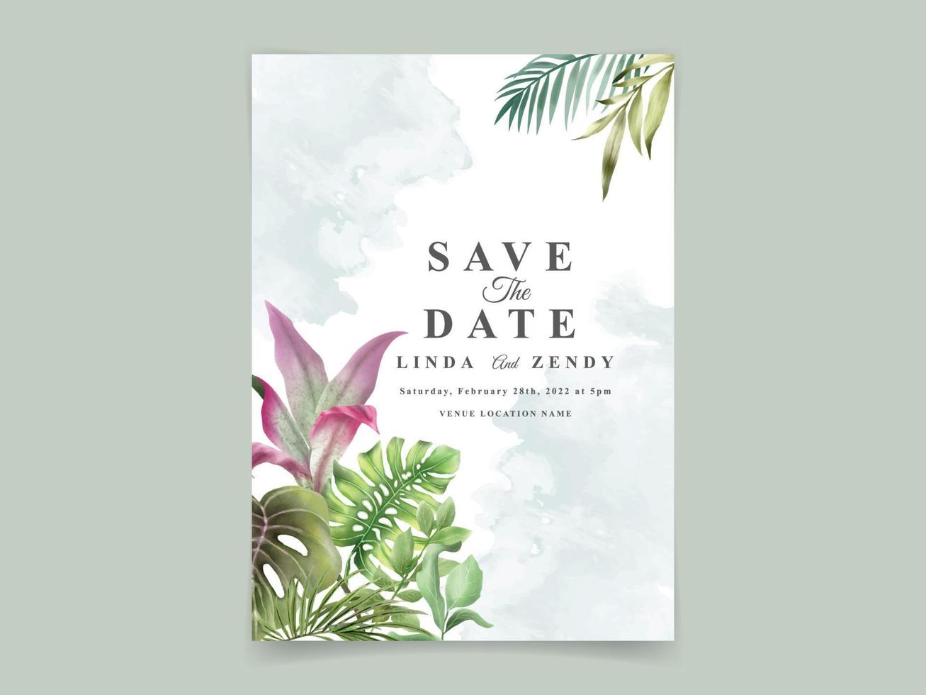 Elegant hand drawn floral tropical wedding invitation template vector