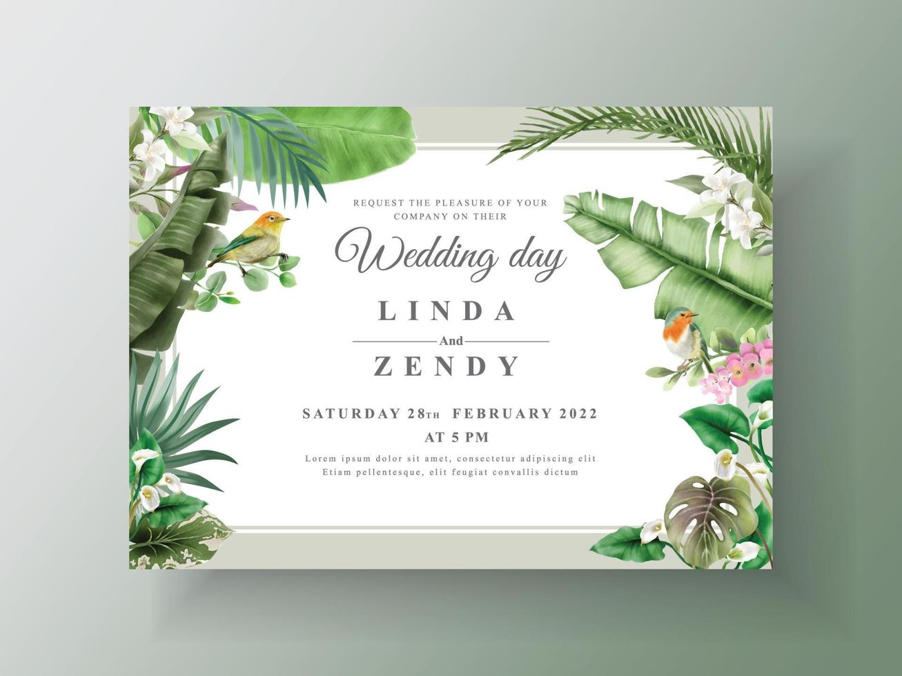 plantillas de invitación de boda floral tropical vector