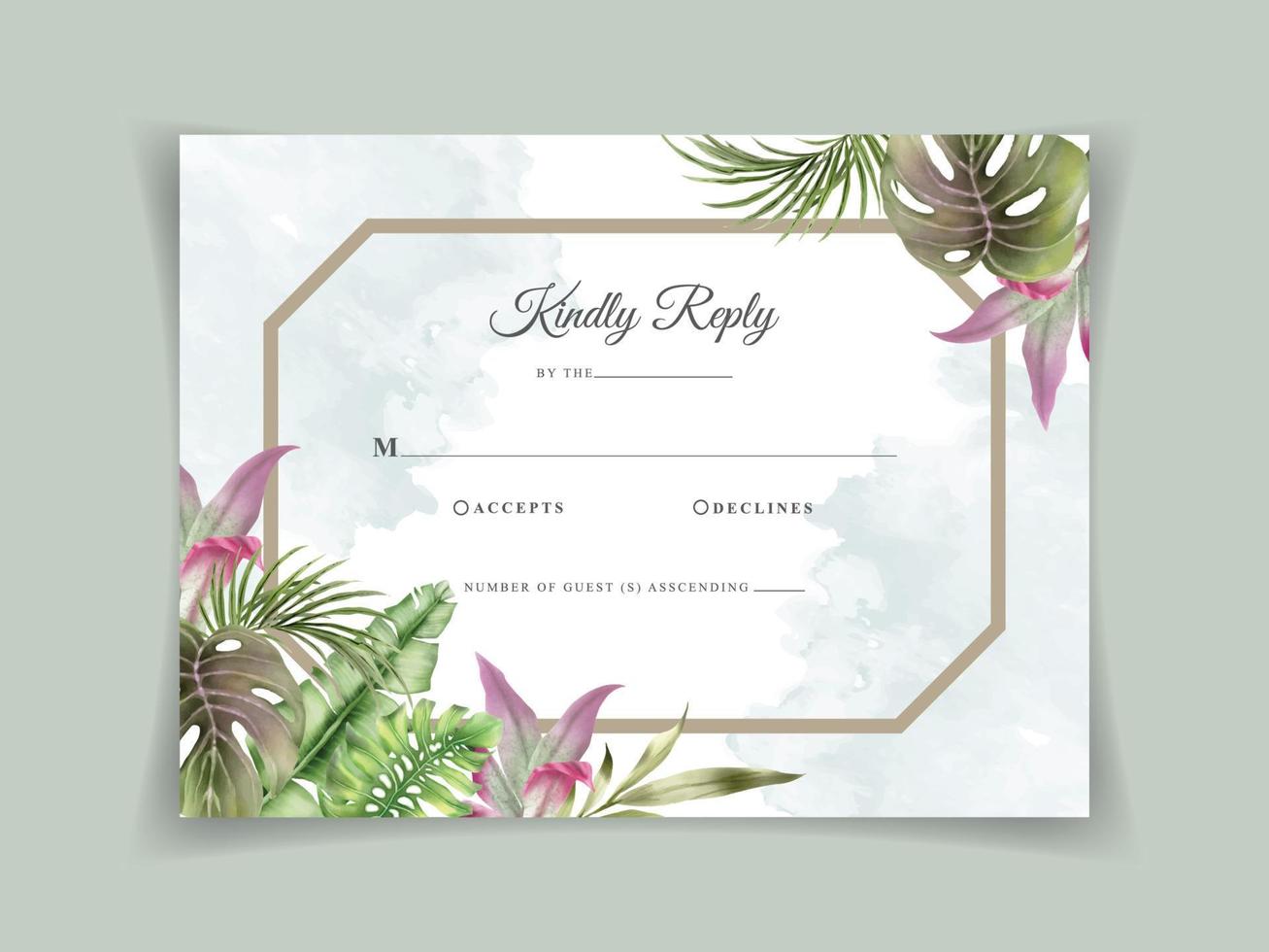 elegante plantilla de invitación de boda tropical floral dibujada a mano vector