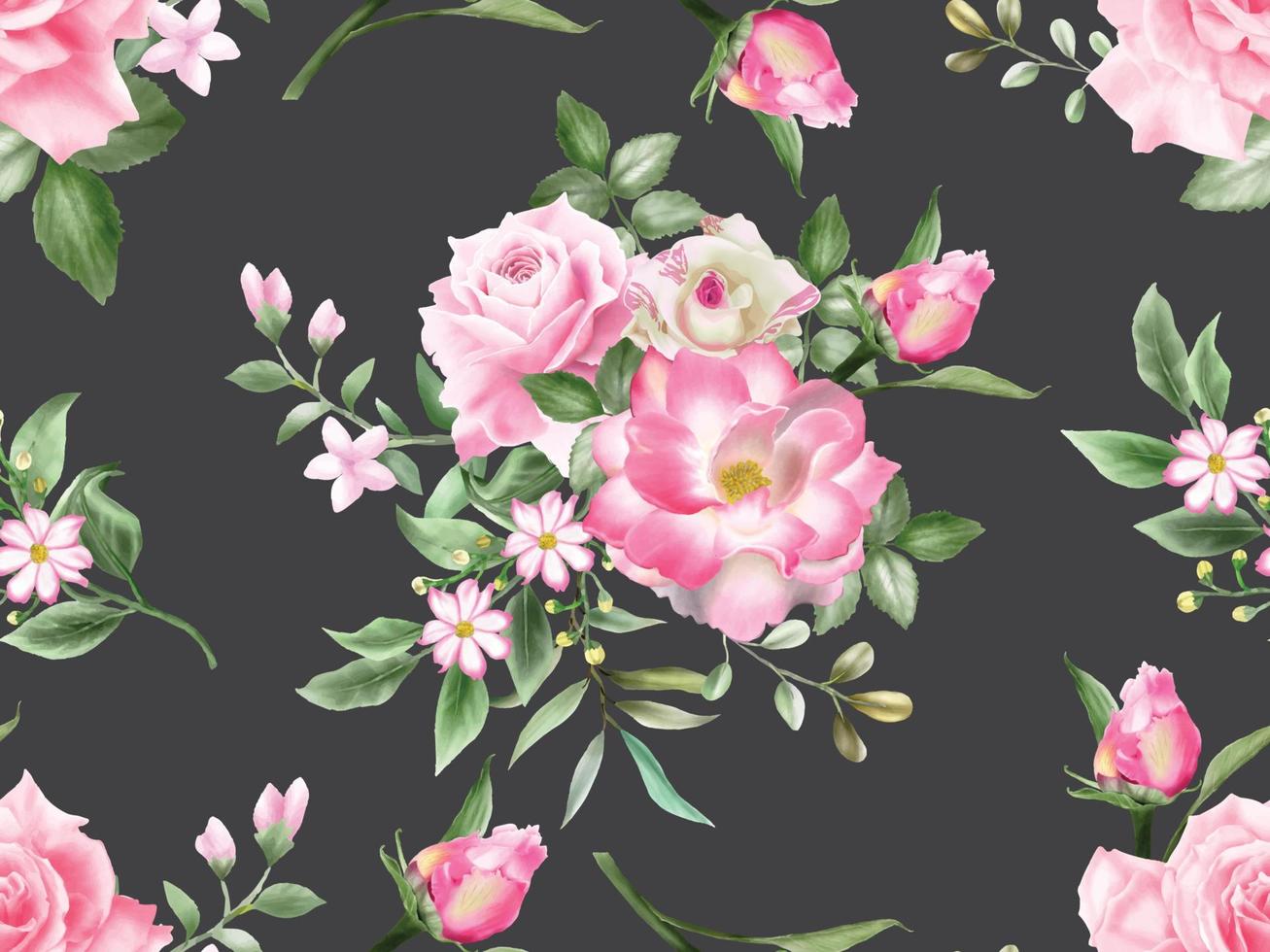 Beautiful hand drawn pink rose seamless pattern vector