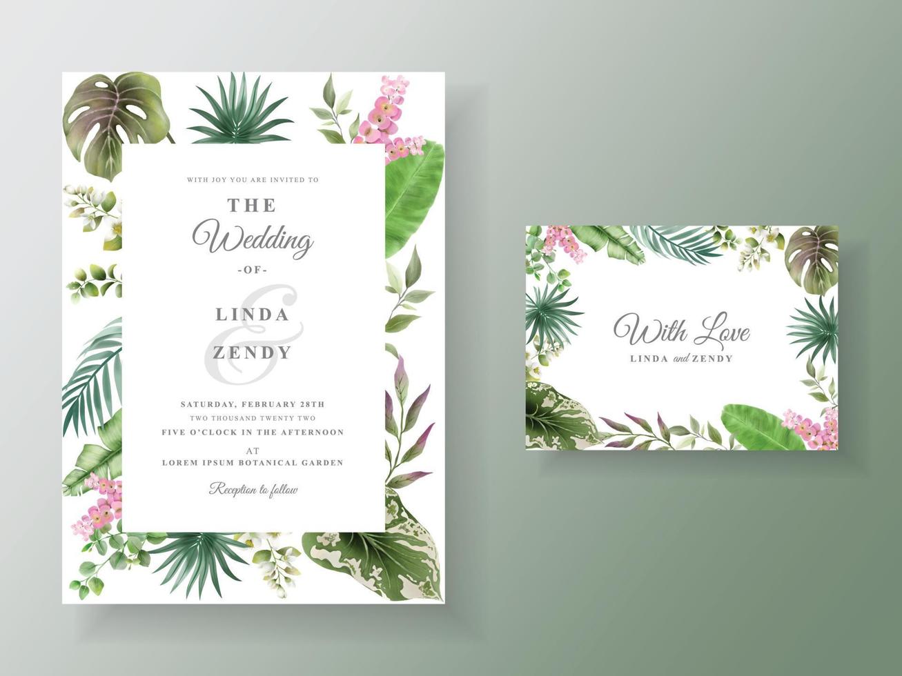 Tropical floral wedding invitation templates vector