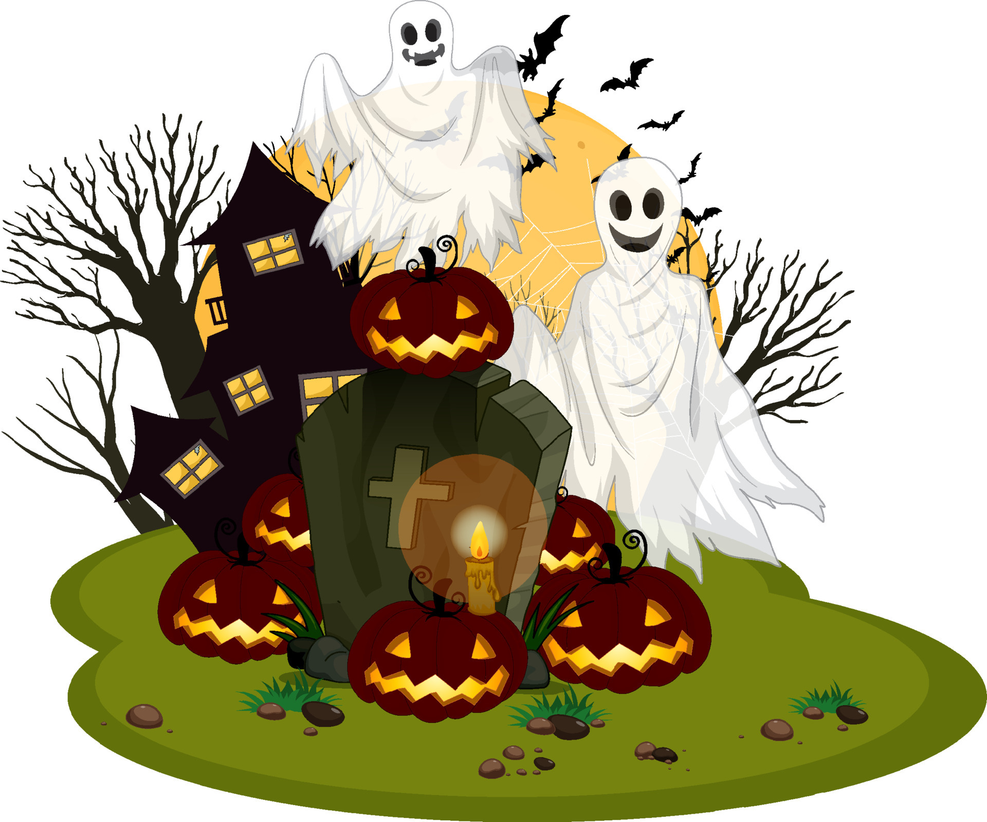 Halloween Ghosts and Jack-o'-lantern 4338291 Vector Art at Vecteezy