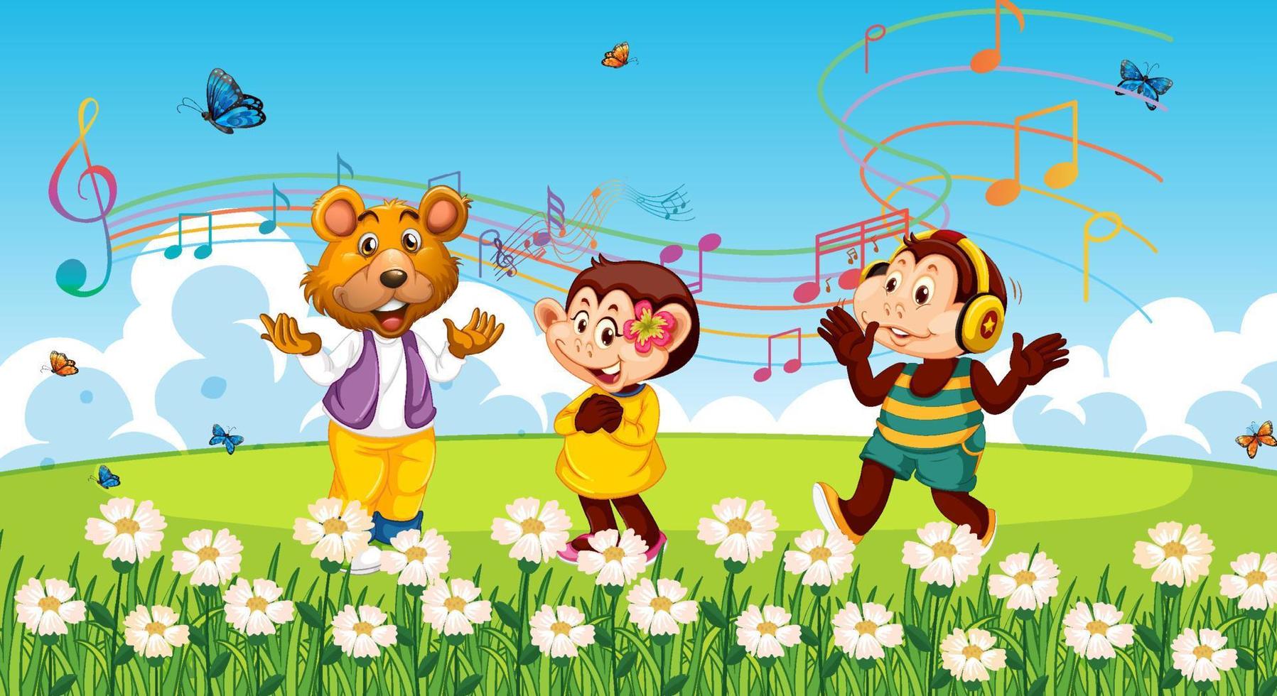 Cute animals performance singing at the park vector