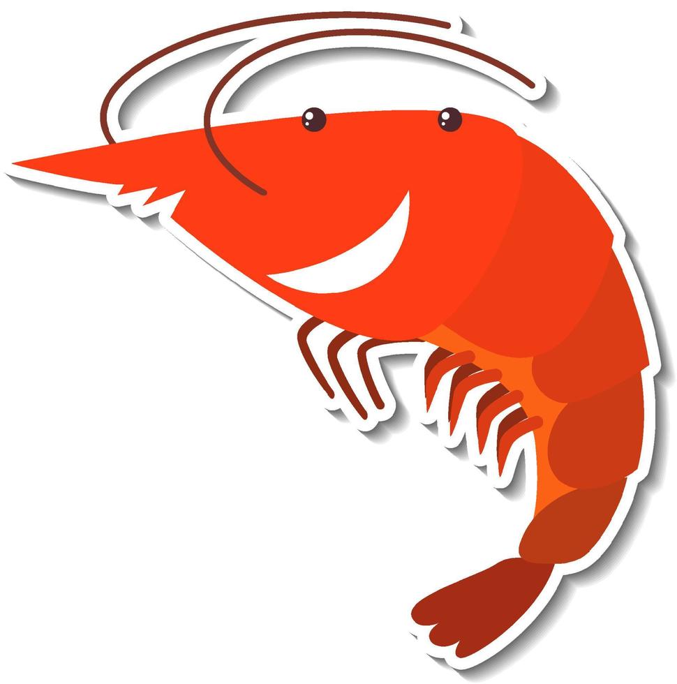 etiqueta engomada de la historieta del animal marino del camarón vector
