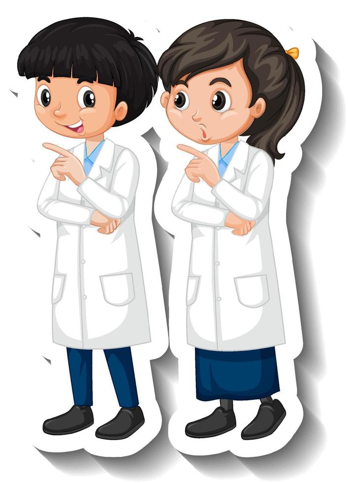 etiqueta engomada del personaje de dibujos animados de los niños de la pareja de científicos vector