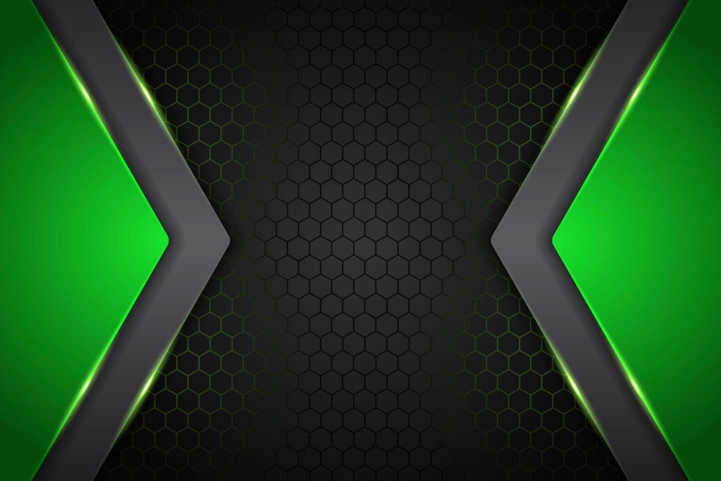 Modern Background Realistic Technology Overlapped Arrow Glowing Green Metallic with Hexagon Pattern vector