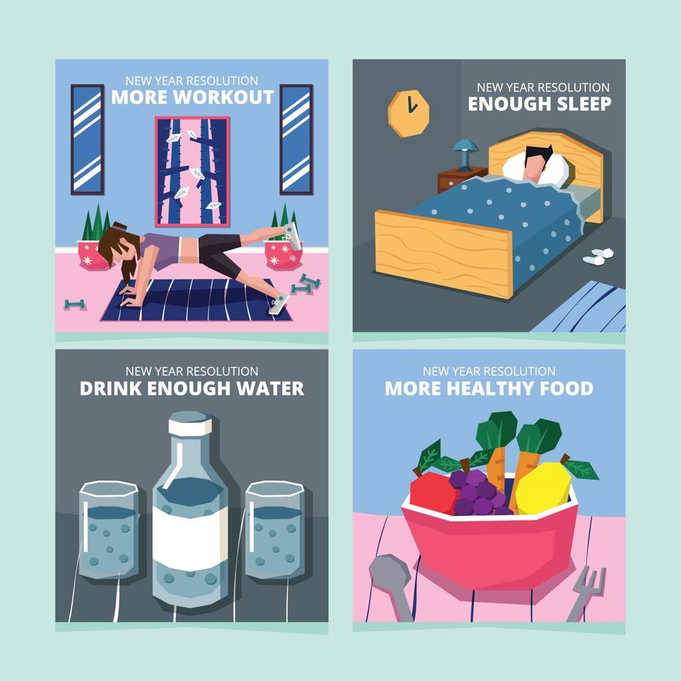 New Year Resolution Social Media Posts vector