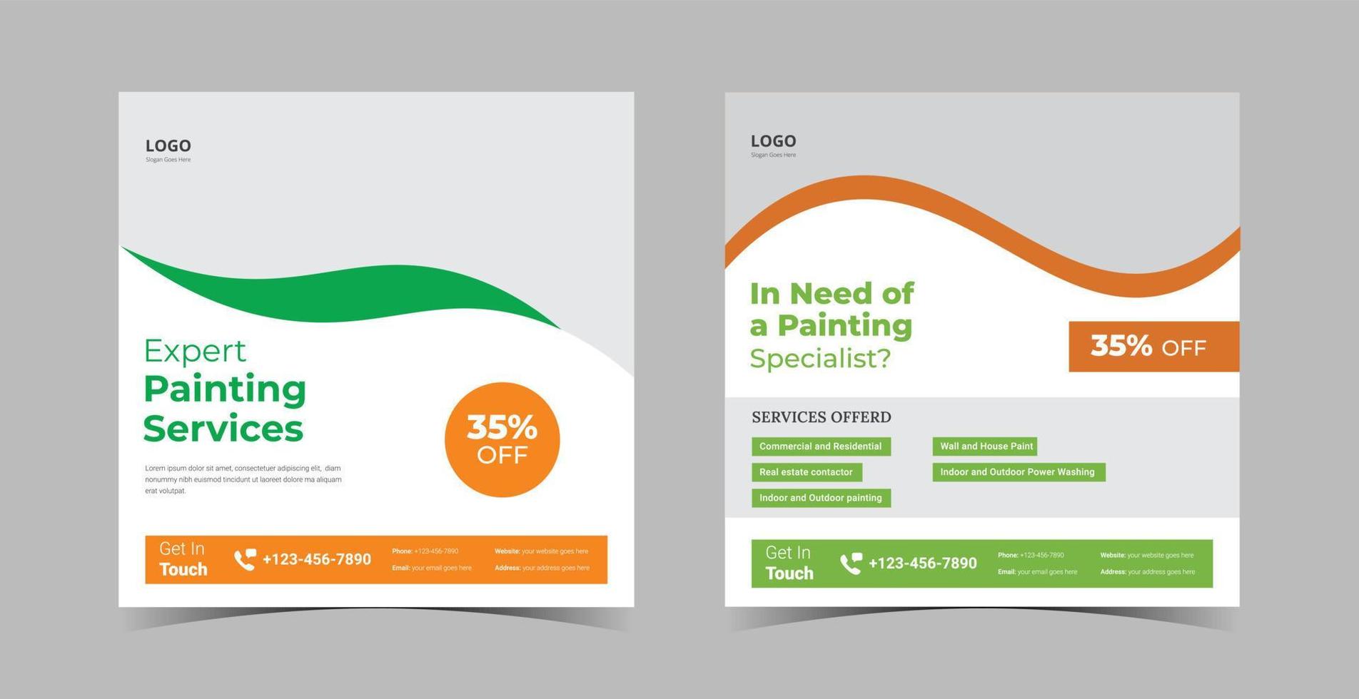 Paint service social media design template. Commercial real estate painting service poster leaflet design. Paint worker service social media design vector