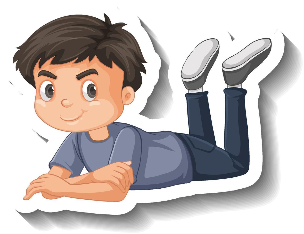 Boy lying down on the ground cartoon sticker vector