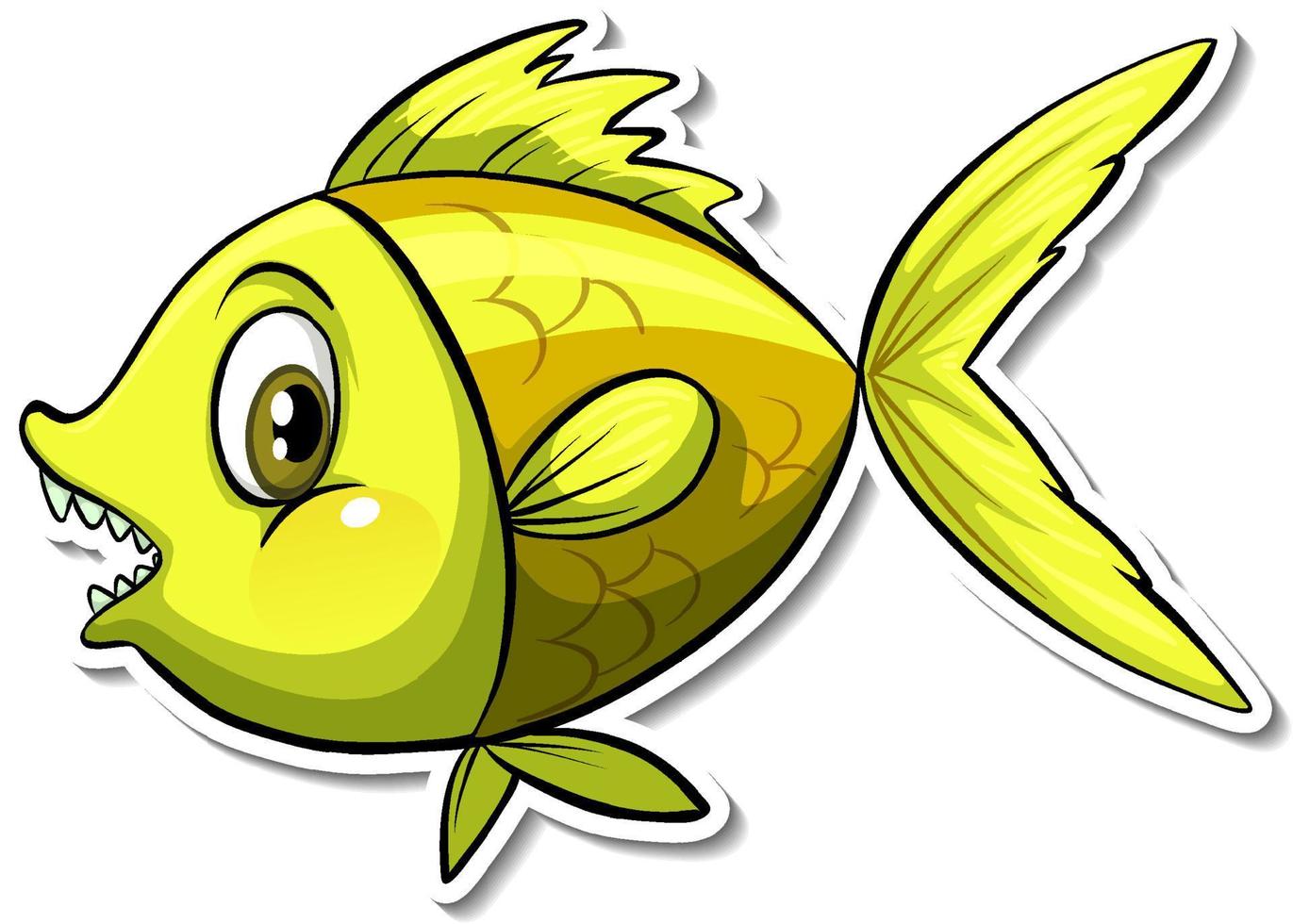Yellow fish animal cartoon sticker vector