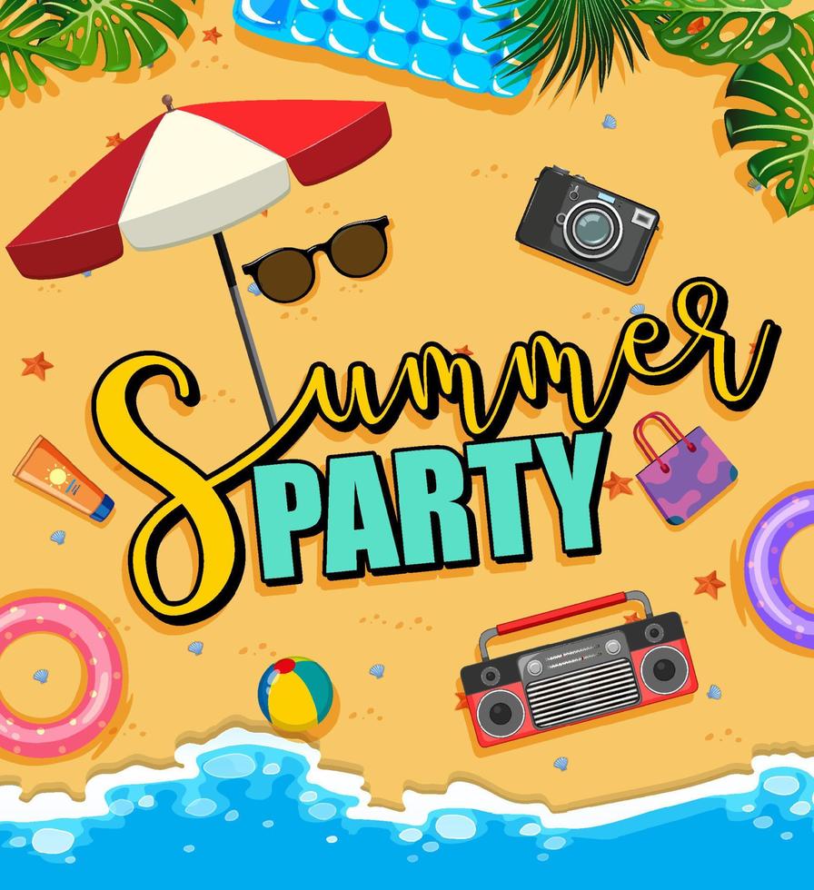 Tropical beach scene with Summer Party text banner vector