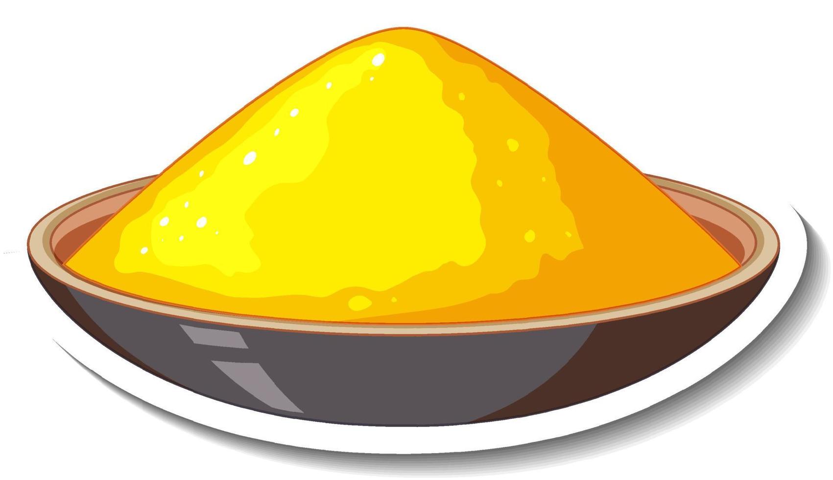 Yellow powder colour in a bowl on white background vector