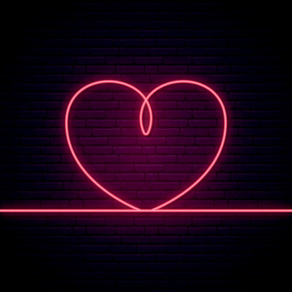 Heart shape neon light of one line. vector