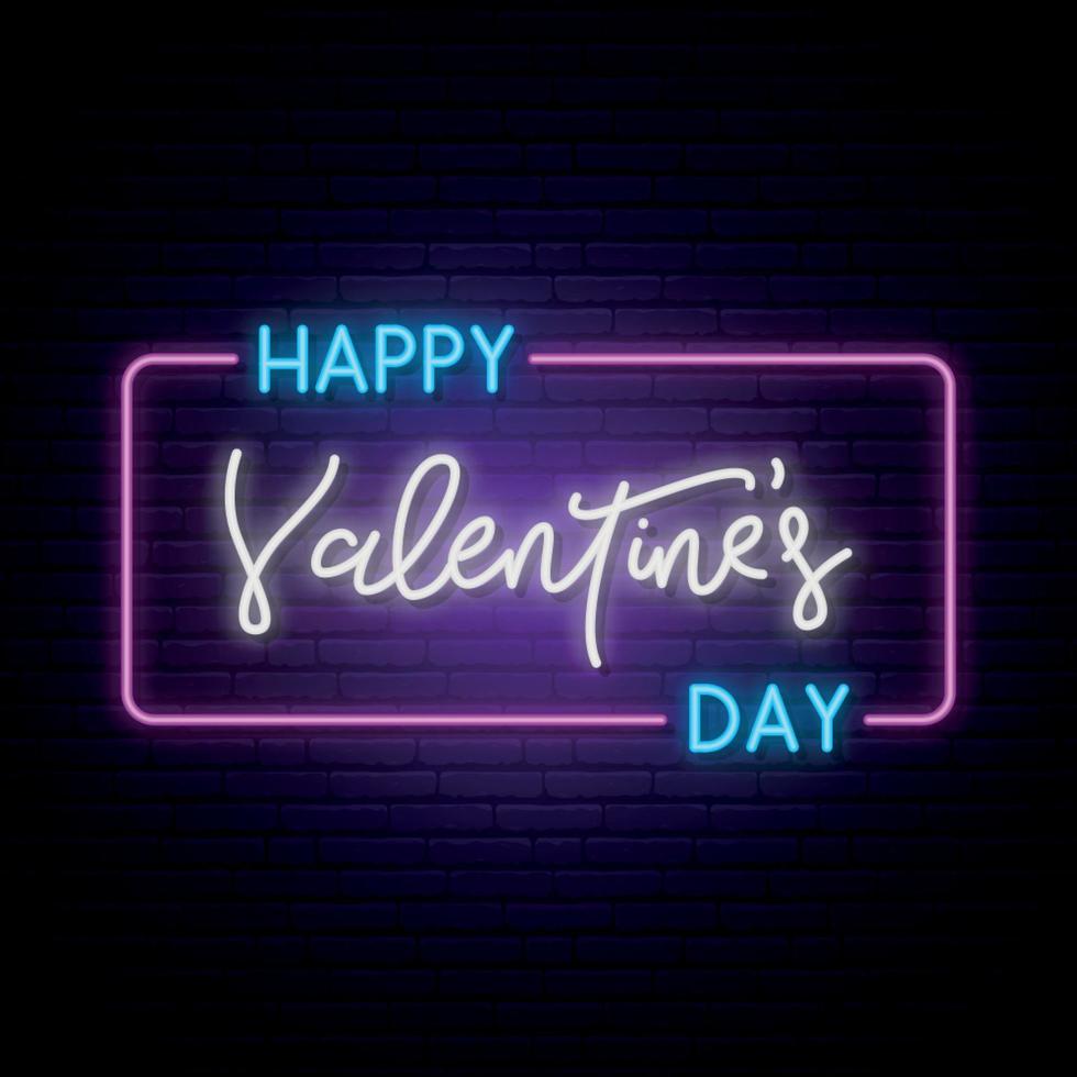 Happy Valentine's Day neon horizontal banner. vector