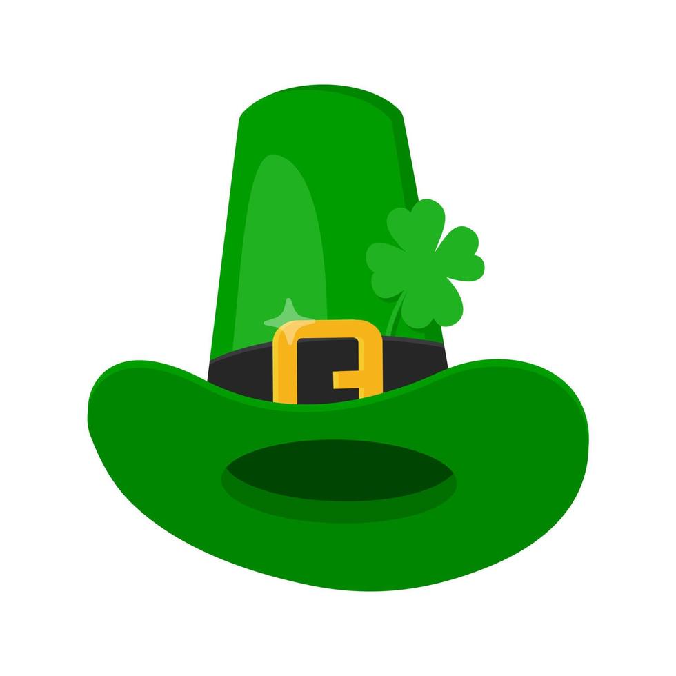 Saint Patrick Day leprechaun green hat with shamrock clover leaf icon. vector