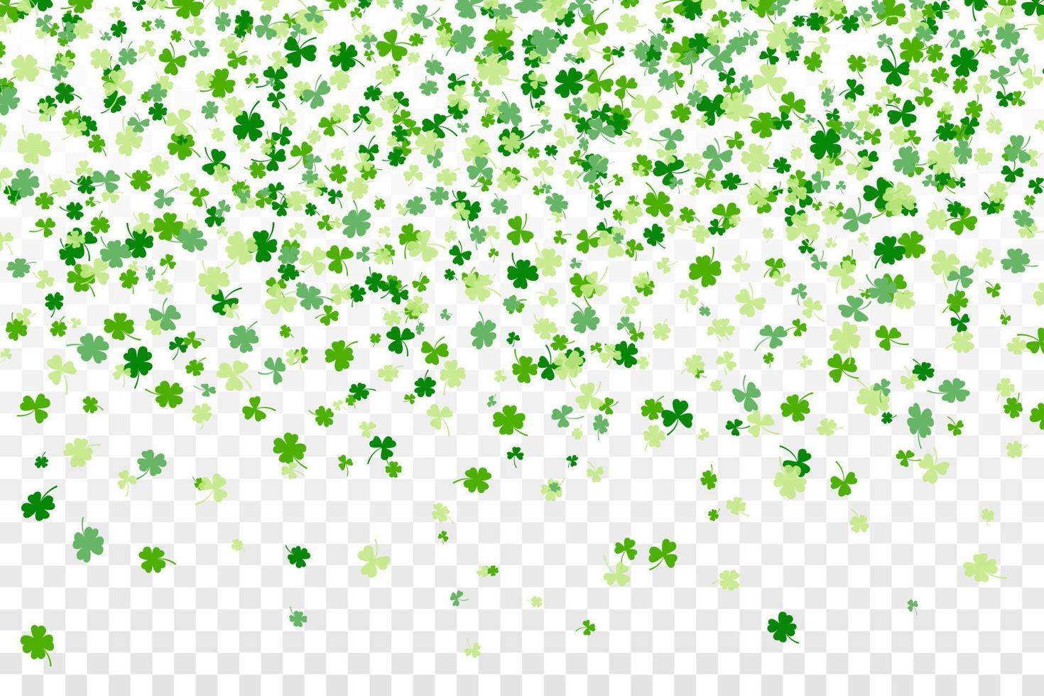 Shamrock or clover leaves flat design green backdrop pattern vector illustration isolated on transparent background.