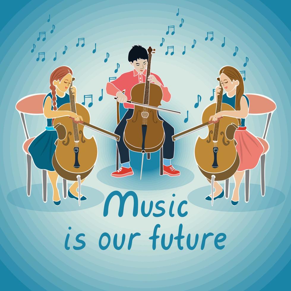 Musical poster with children playing cellos vector