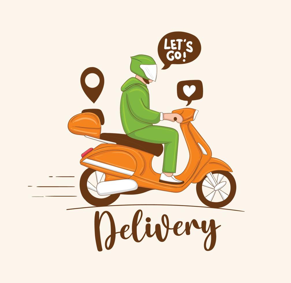illustration of delivery Guy riding a scooter vector
