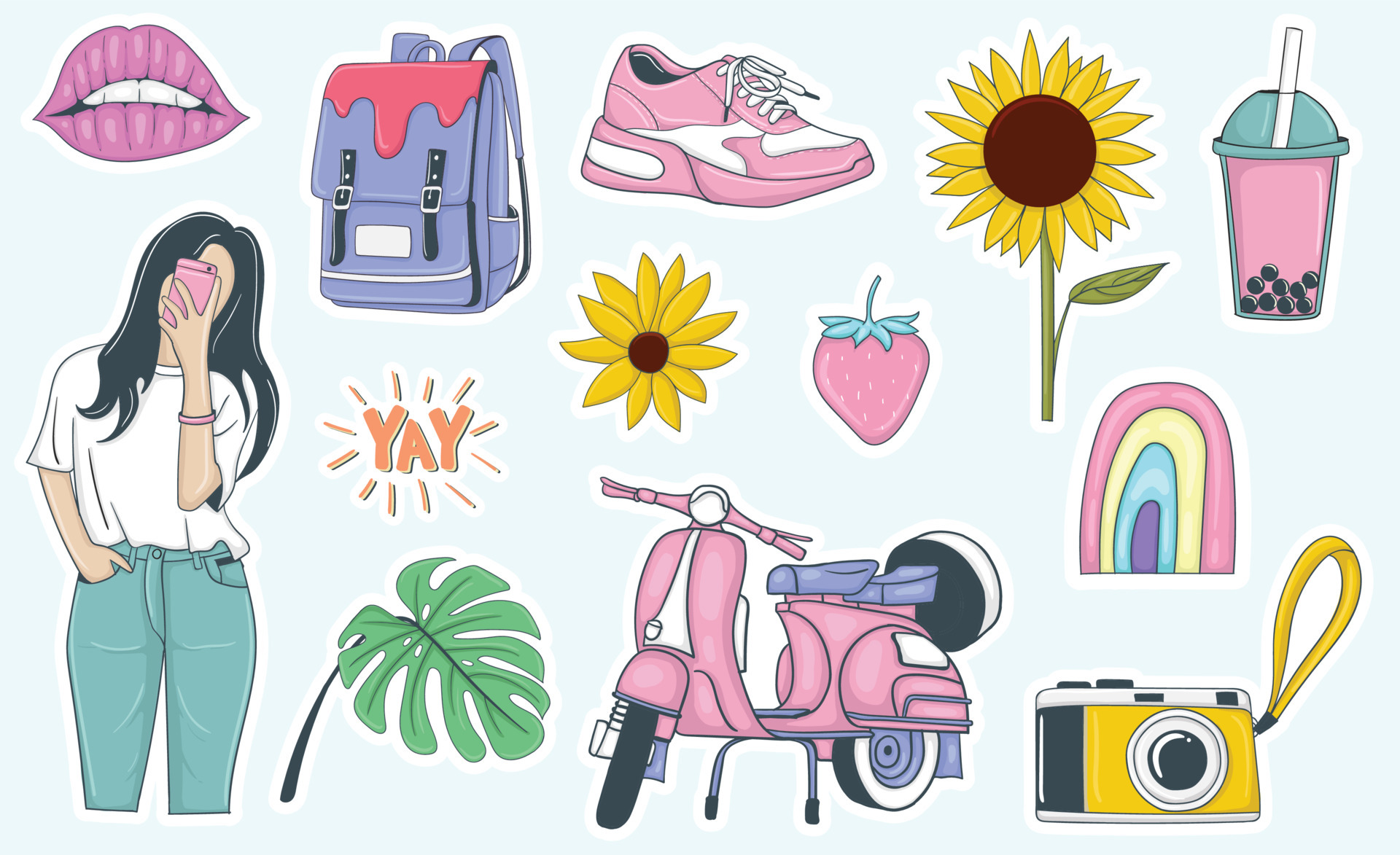 colorful hand drawn trendy stickers collection 4339742 vector art at vecteezy