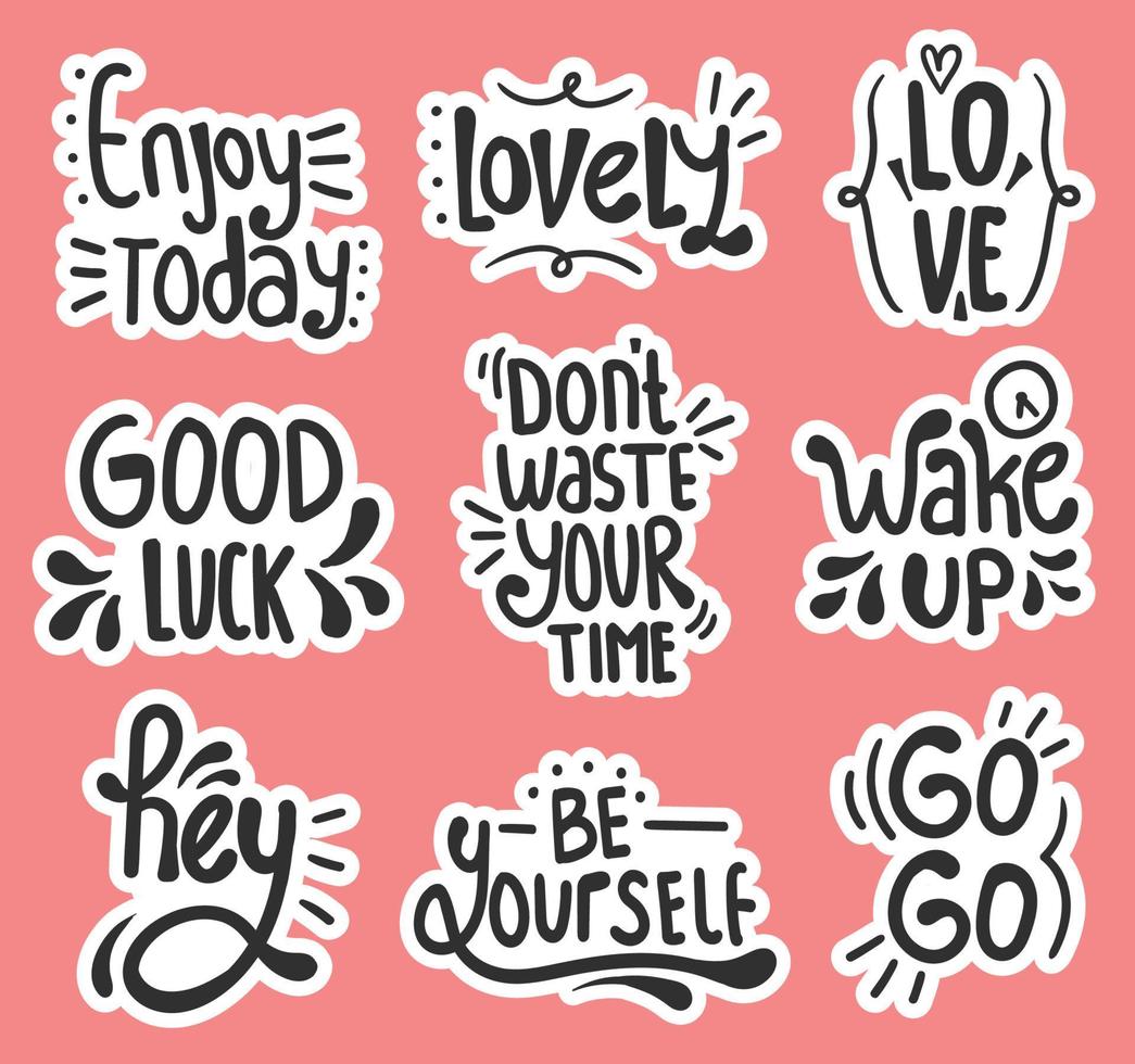 Set of colorful hand drawn motivational lettering stickers vector