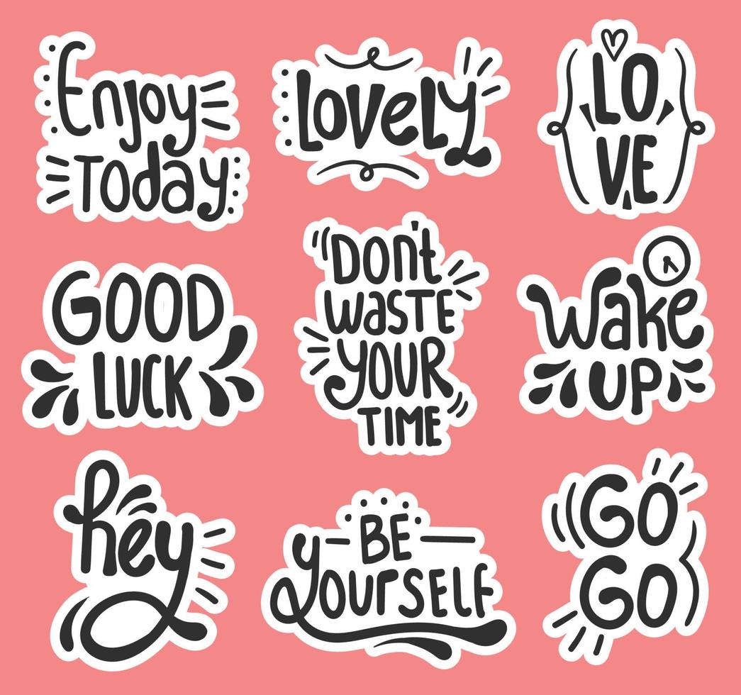 conjunto de coloridas pegatinas de letras motivacionales dibujadas a mano vector