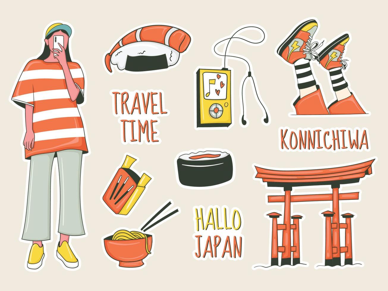 Travel Stickers Set with Japanese theme vector