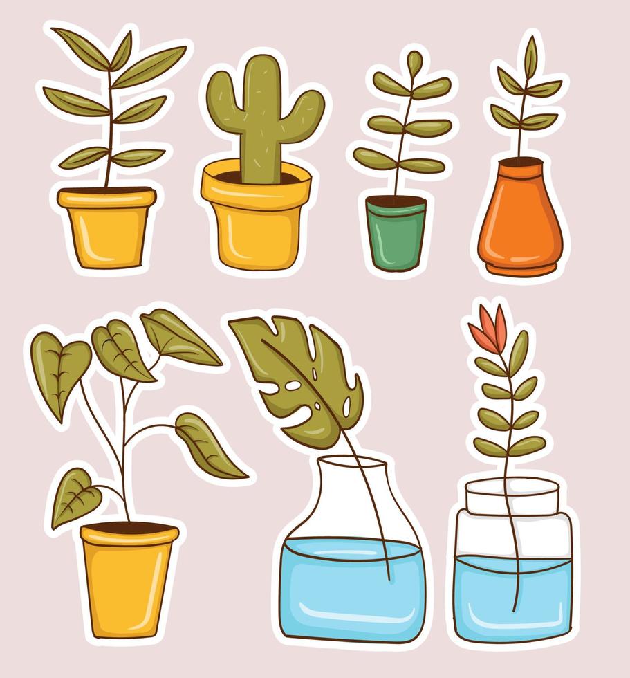 set of flowers potted flowers stickers vector