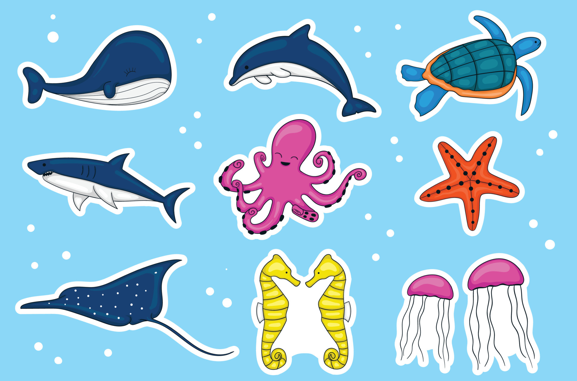 Colorful Hand drawn Sea Animals Stickers Collection 4339887 Vector Art at  Vecteezy