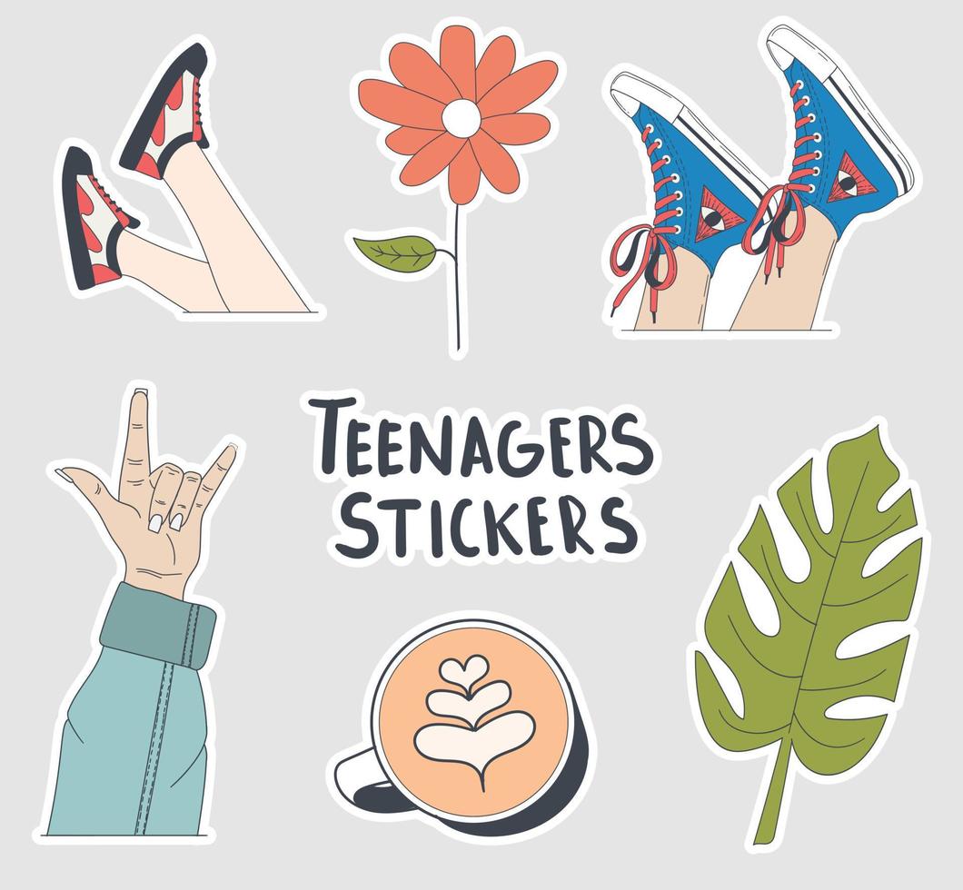 Colorful Hand Drawn Aesthetic Teenagers Stickers vector
