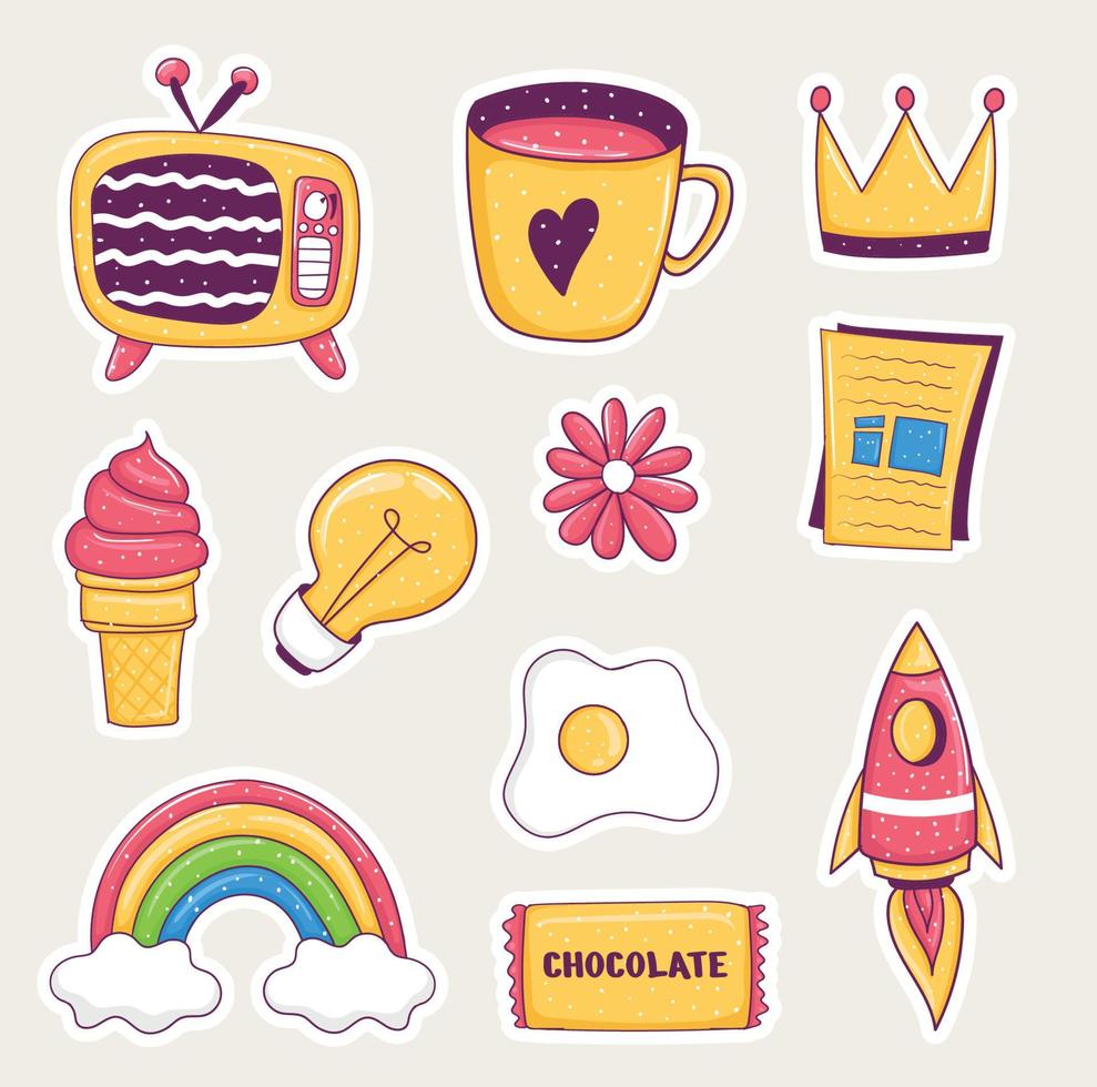 Set of colorful hand drawn Cute stickers vector